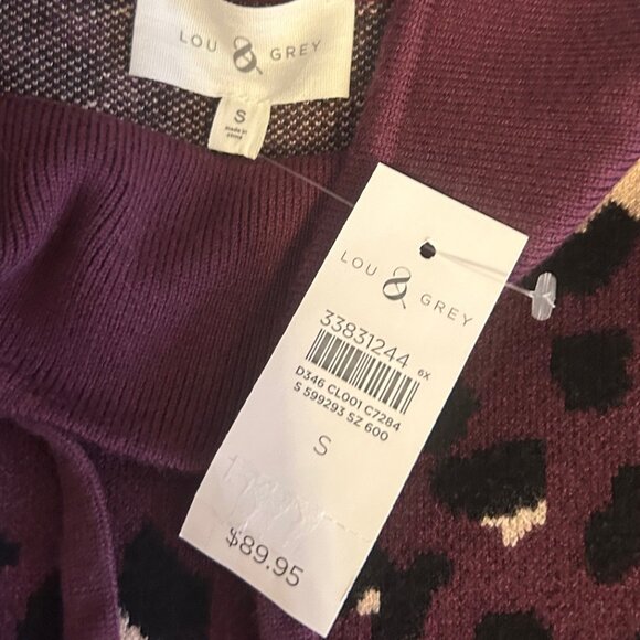 Lou & Grey Leopard Print Purple, Black, Ceam, Drawstring Neck Sweater S NWT - Picture 9 of 10